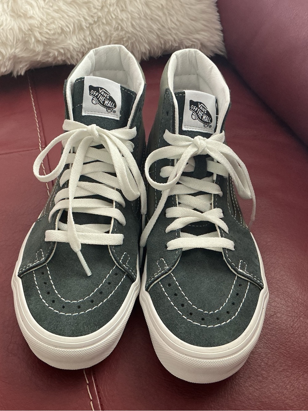 Vans Sk8-Hi Suede High Top Sneakers in Forest Green & White